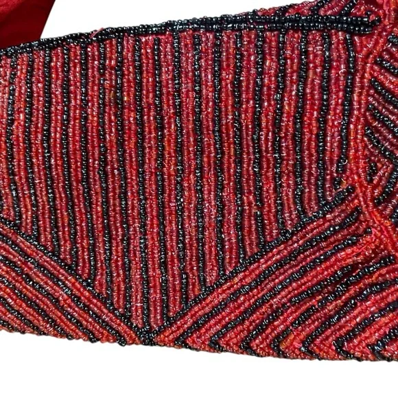 Vintage 1950s Art Deco Paul Handcrafts Handmade Red & Black Beaded Purse - Picture 4 of 6